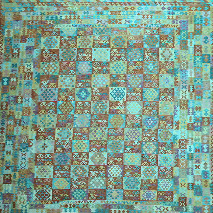 Square Machine Washable Oriental Light Blue Traditional Rug, wshcon688lblu