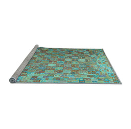 Sideview of Machine Washable Oriental Light Blue Traditional Rug, wshcon688lblu