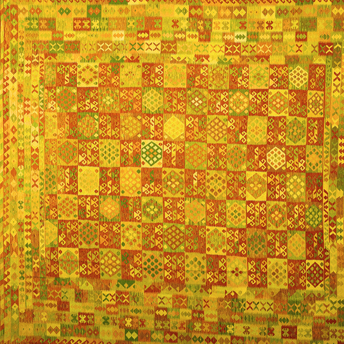 Square Machine Washable Oriental Yellow Traditional Rug, wshcon688yw