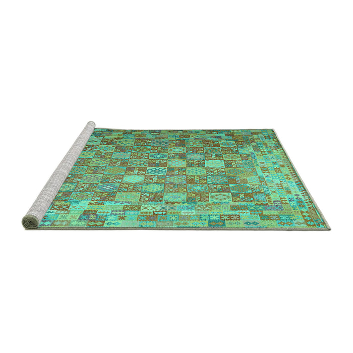 Sideview of Machine Washable Oriental Turquoise Traditional Area Rugs, wshcon688turq