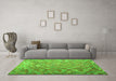 Machine Washable Oriental Green Traditional Area Rugs in a Living Room,, wshcon688grn