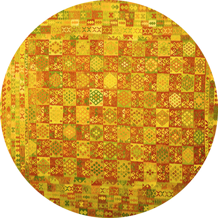 Round Oriental Yellow Traditional Rug, con688yw