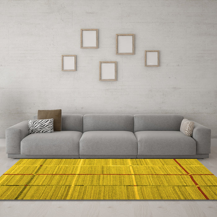 Machine Washable Abstract Yellow Contemporary Rug in a Living Room, wshcon689yw