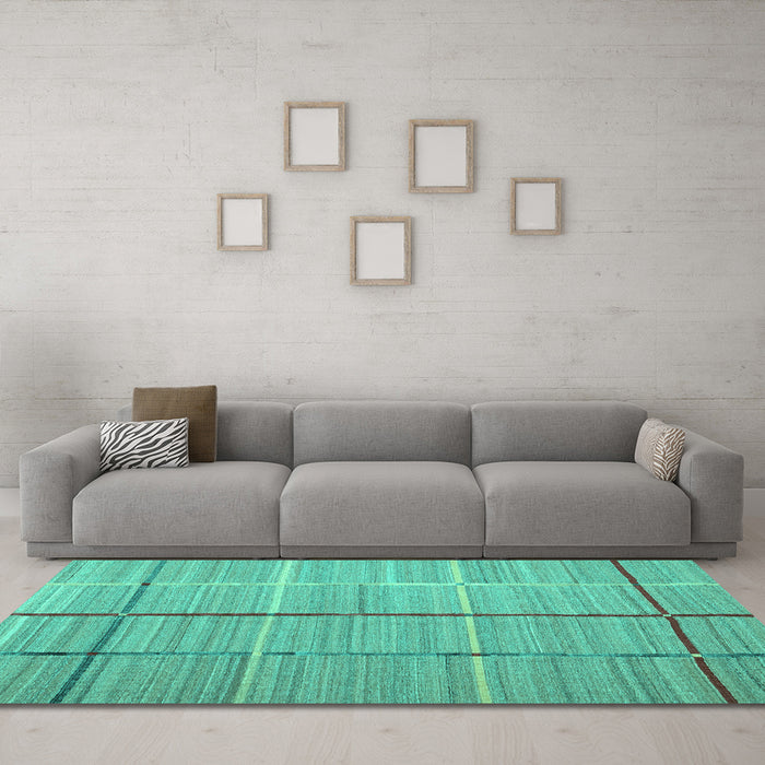 Machine Washable Abstract Turquoise Contemporary Area Rugs in a Living Room,, wshcon689turq