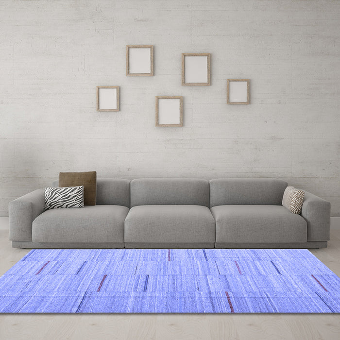 Machine Washable Abstract Blue Contemporary Rug in a Living Room, wshcon690blu