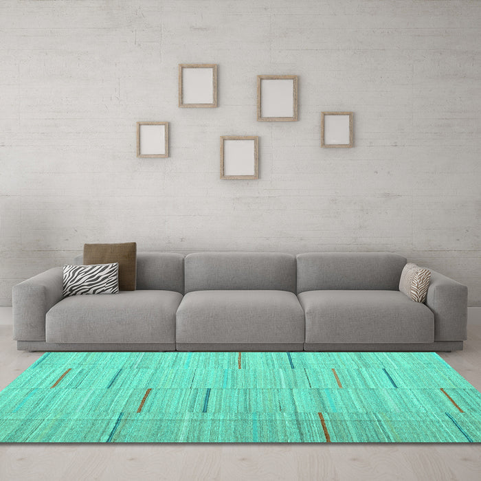Machine Washable Abstract Turquoise Contemporary Area Rugs in a Living Room,, wshcon690turq