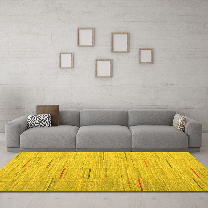 Machine Washable Abstract Yellow Contemporary Rug in a Living Room, wshcon690yw