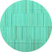 Round Machine Washable Abstract Turquoise Contemporary Area Rugs, wshcon690turq