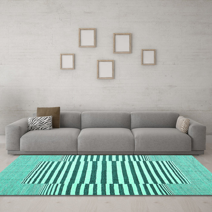 Machine Washable Solid Turquoise Modern Area Rugs in a Living Room,, wshcon691turq