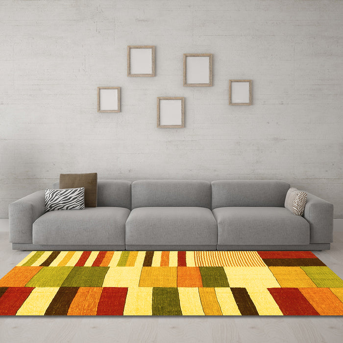 Machine Washable Southwestern Yellow Country Rug in a Living Room, wshcon692yw