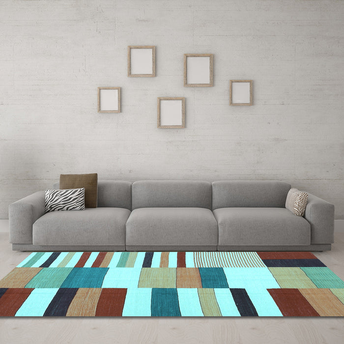 Machine Washable Southwestern Light Blue Country Rug in a Living Room, wshcon692lblu