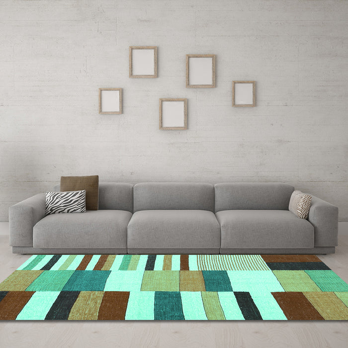 Machine Washable Southwestern Turquoise Country Area Rugs in a Living Room,, wshcon692turq
