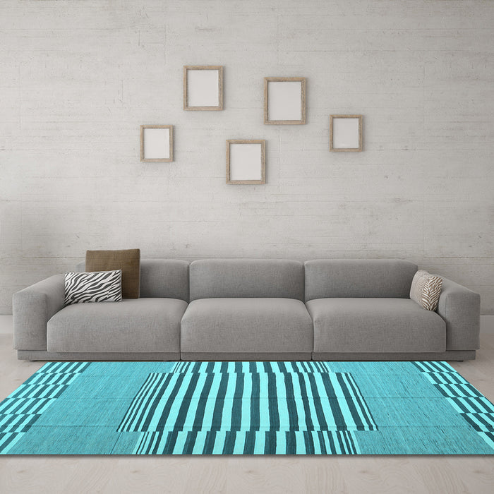 Machine Washable Abstract Light Blue Contemporary Rug in a Living Room, wshcon693lblu