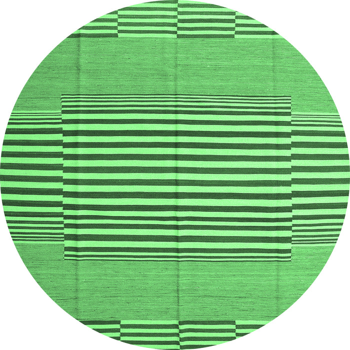 Round Machine Washable Abstract Emerald Green Contemporary Area Rugs, wshcon693emgrn