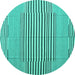 Round Machine Washable Abstract Turquoise Contemporary Area Rugs, wshcon693turq