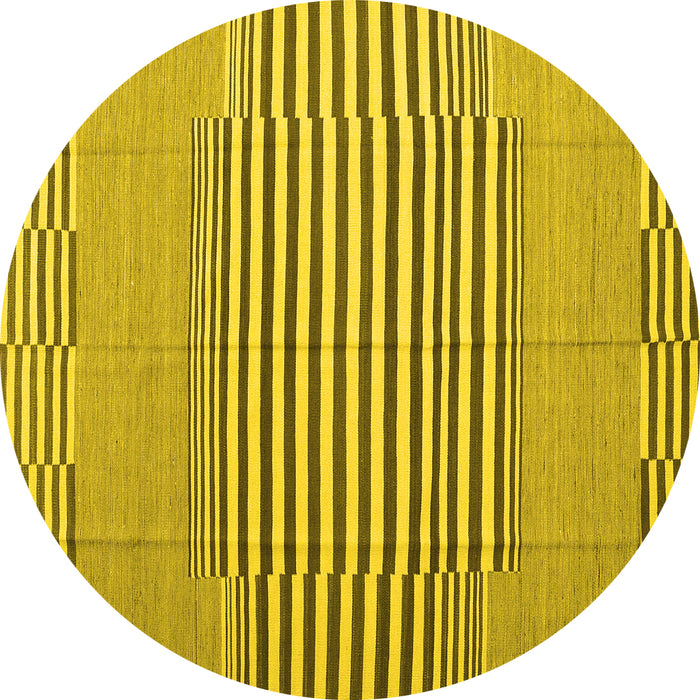 Round Machine Washable Abstract Yellow Contemporary Rug, wshcon693yw