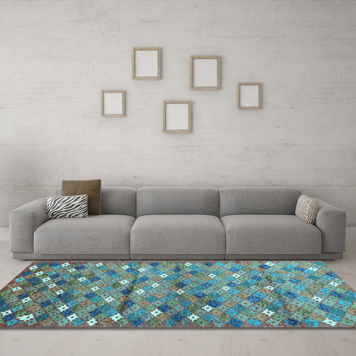 Machine Washable Southwestern Light Blue Country Rug in a Living Room, wshcon694lblu