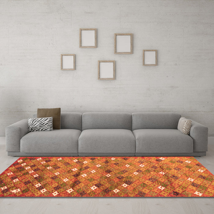 Machine Washable Southwestern Orange Country Area Rugs in a Living Room, wshcon694org
