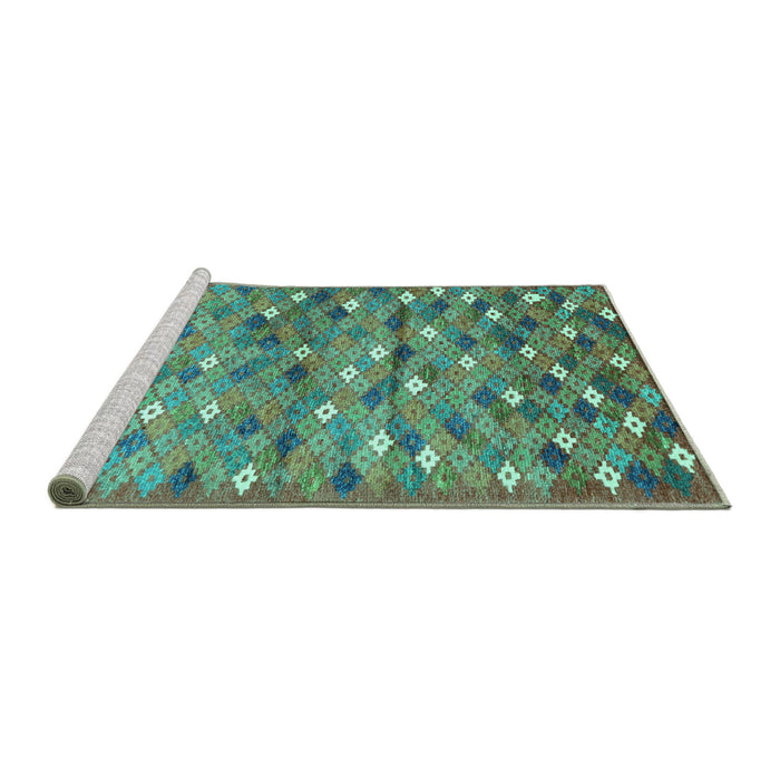 Sideview of Machine Washable Southwestern Turquoise Country Area Rugs, wshcon694turq