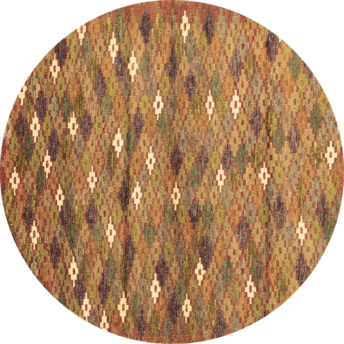 Round Machine Washable Southwestern Brown Country Rug, wshcon694brn