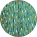 Round Machine Washable Southwestern Turquoise Country Area Rugs, wshcon694turq