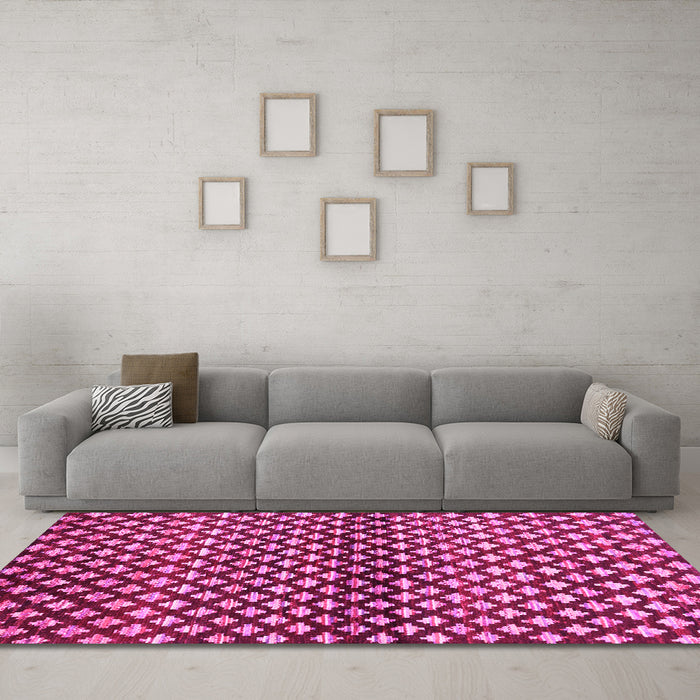 Machine Washable Abstract Pink Contemporary Rug in a Living Room, wshcon695pnk