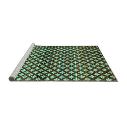 Sideview of Machine Washable Abstract Turquoise Contemporary Area Rugs, wshcon695turq