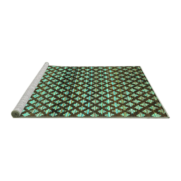 Sideview of Machine Washable Abstract Turquoise Contemporary Area Rugs, wshcon695turq