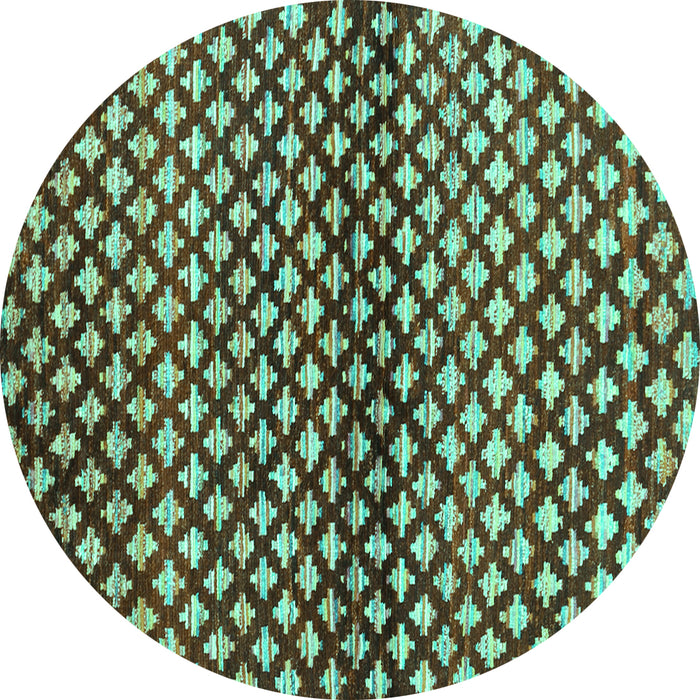 Round Machine Washable Abstract Turquoise Contemporary Area Rugs, wshcon695turq