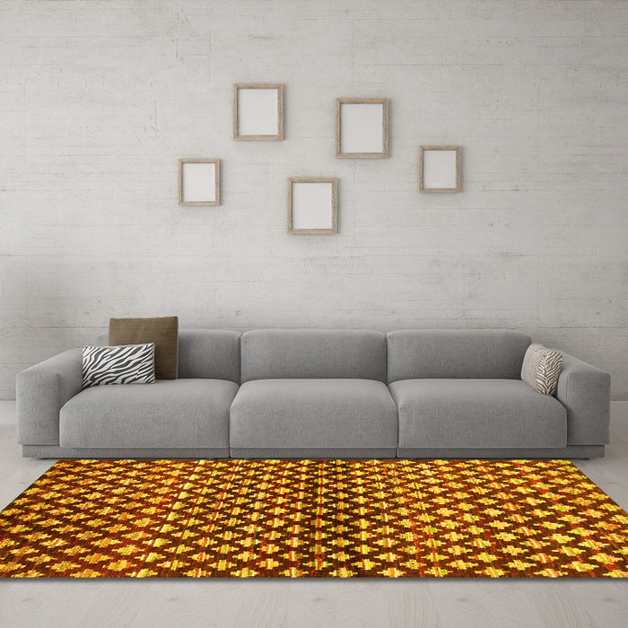 Machine Washable Abstract Yellow Contemporary Rug in a Living Room, wshcon695yw