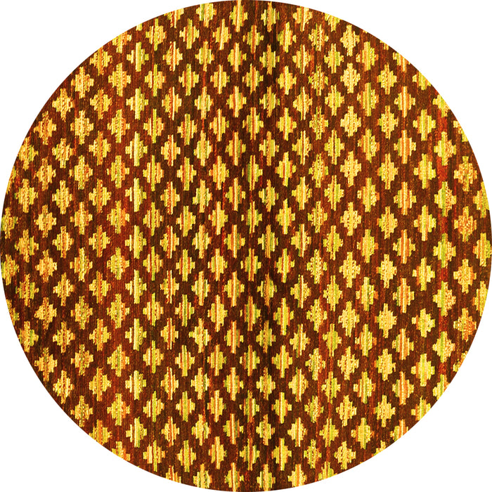 Round Machine Washable Abstract Yellow Contemporary Rug, wshcon695yw