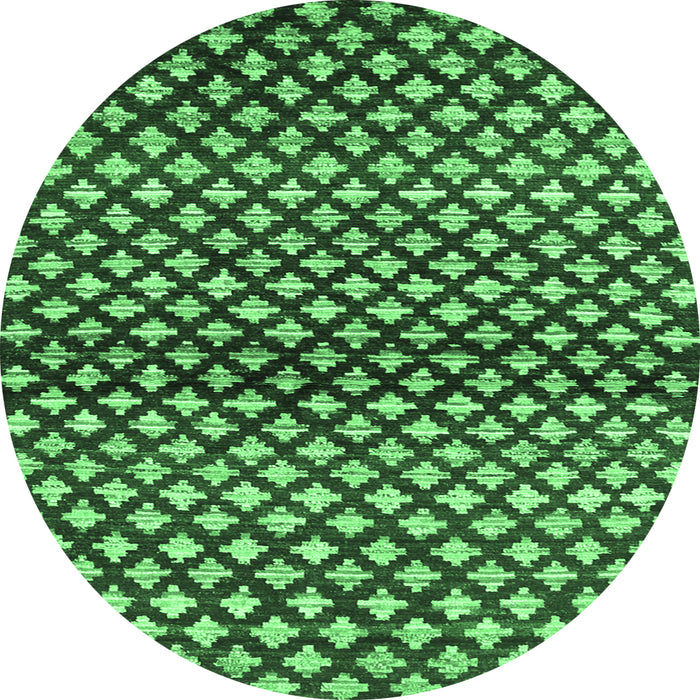 Round Machine Washable Abstract Emerald Green Contemporary Area Rugs, wshcon695emgrn