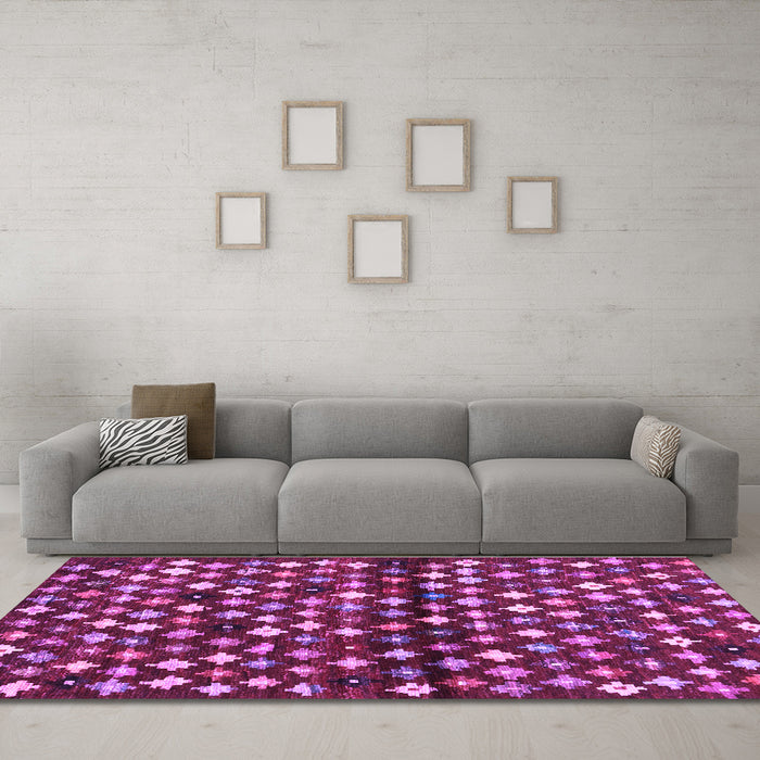 Machine Washable Abstract Purple Contemporary Area Rugs in a Living Room, wshcon696pur