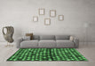 Machine Washable Abstract Emerald Green Contemporary Area Rugs in a Living Room,, wshcon696emgrn