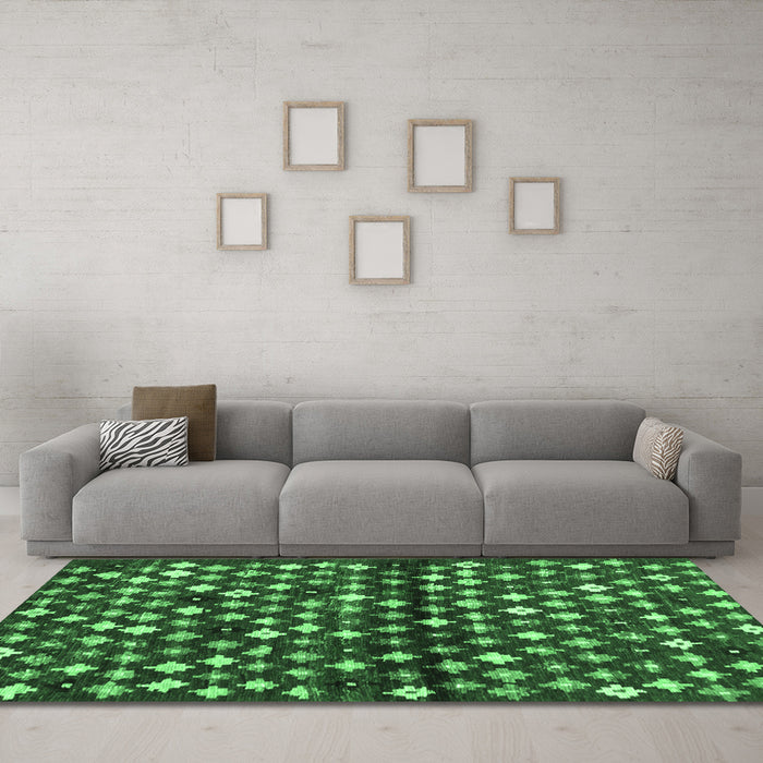 Machine Washable Abstract Emerald Green Contemporary Area Rugs in a Living Room,, wshcon696emgrn