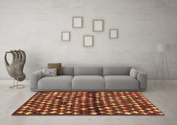Machine Washable Abstract Brown Contemporary Rug in a Living Room,, wshcon696brn