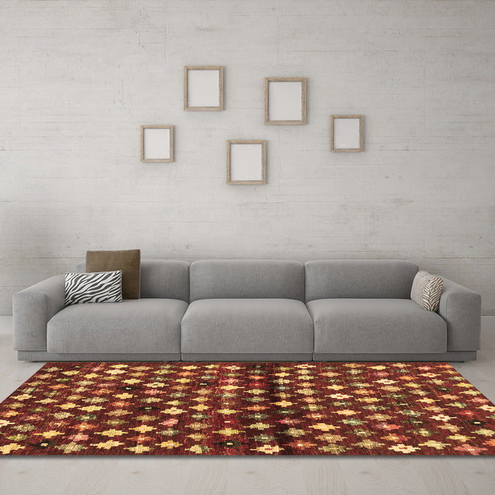 Machine Washable Abstract Brown Contemporary Rug in a Living Room,, wshcon696brn