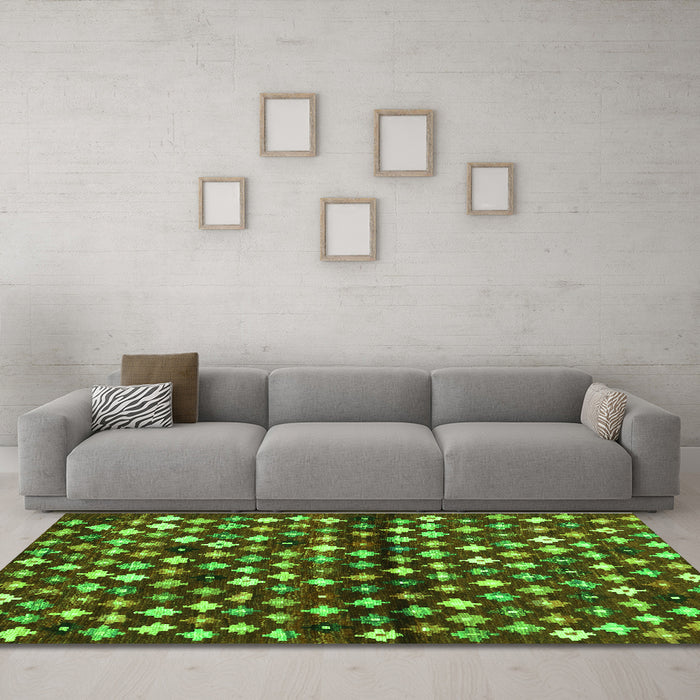 Machine Washable Abstract Green Contemporary Area Rugs in a Living Room,, wshcon696grn
