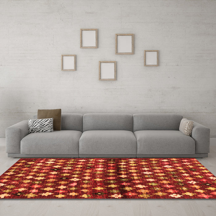 Machine Washable Abstract Orange Contemporary Area Rugs in a Living Room, wshcon696org