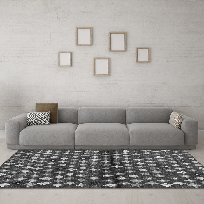Machine Washable Abstract Gray Contemporary Rug in a Living Room,, wshcon696gry