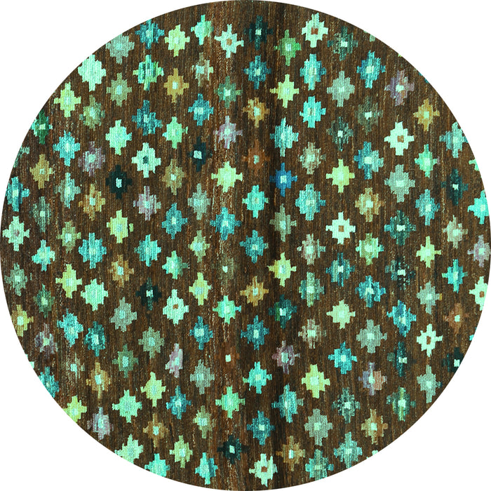 Round Abstract Turquoise Contemporary Rug, con696turq