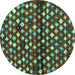 Round Machine Washable Abstract Turquoise Contemporary Area Rugs, wshcon696turq