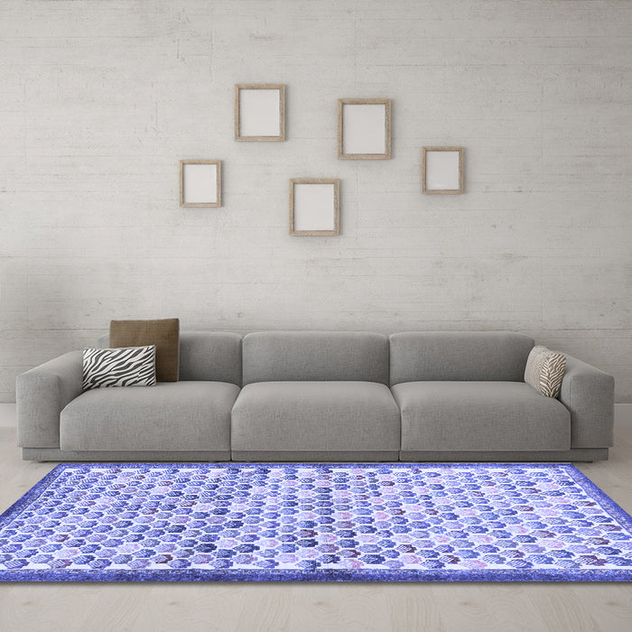 Machine Washable Abstract Blue Contemporary Rug in a Living Room, wshcon697blu