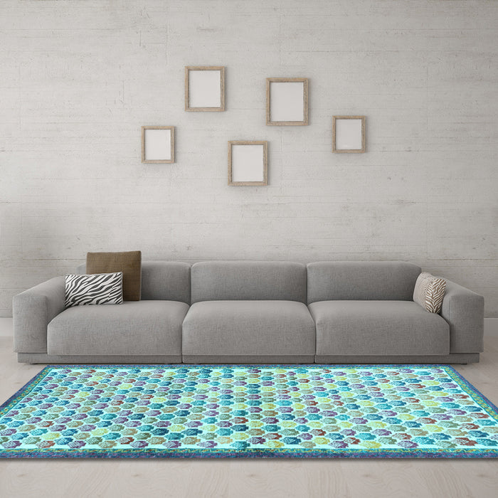 Machine Washable Abstract Light Blue Contemporary Rug in a Living Room, wshcon697lblu