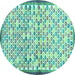 Round Abstract Turquoise Contemporary Rug, con697turq