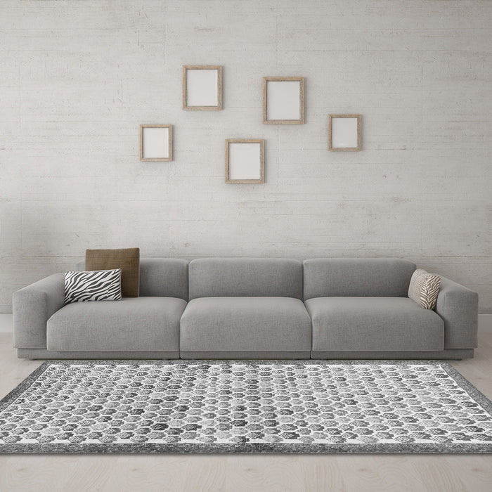 Machine Washable Abstract Gray Contemporary Rug in a Living Room,, wshcon697gry