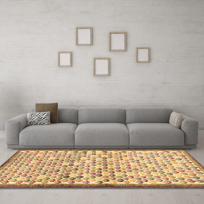 Machine Washable Abstract Brown Contemporary Rug in a Living Room,, wshcon697brn