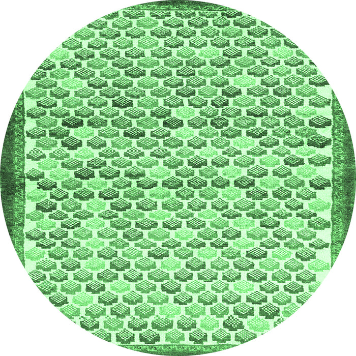 Round Machine Washable Abstract Emerald Green Contemporary Area Rugs, wshcon697emgrn