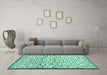 Machine Washable Abstract Turquoise Contemporary Area Rugs in a Living Room,, wshcon697turq