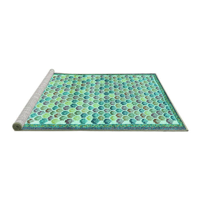 Sideview of Machine Washable Abstract Turquoise Contemporary Area Rugs, wshcon697turq